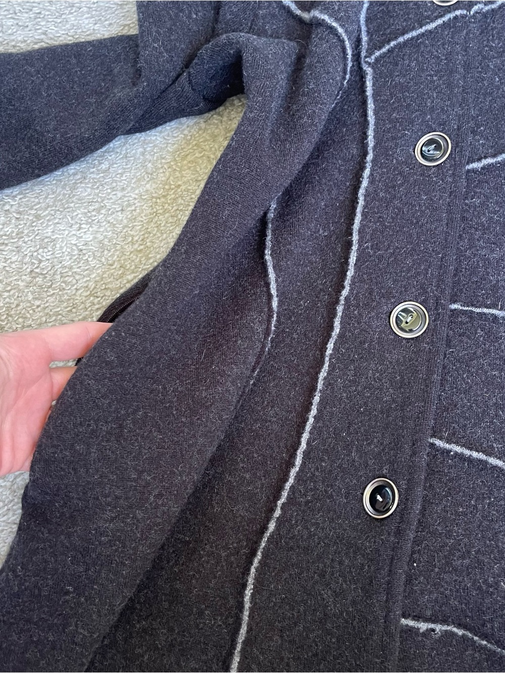 Icelandic Design 100% Wool Women’s Cardigan Sweater Size S Grey Artsy Layers - Picture 10 of 10